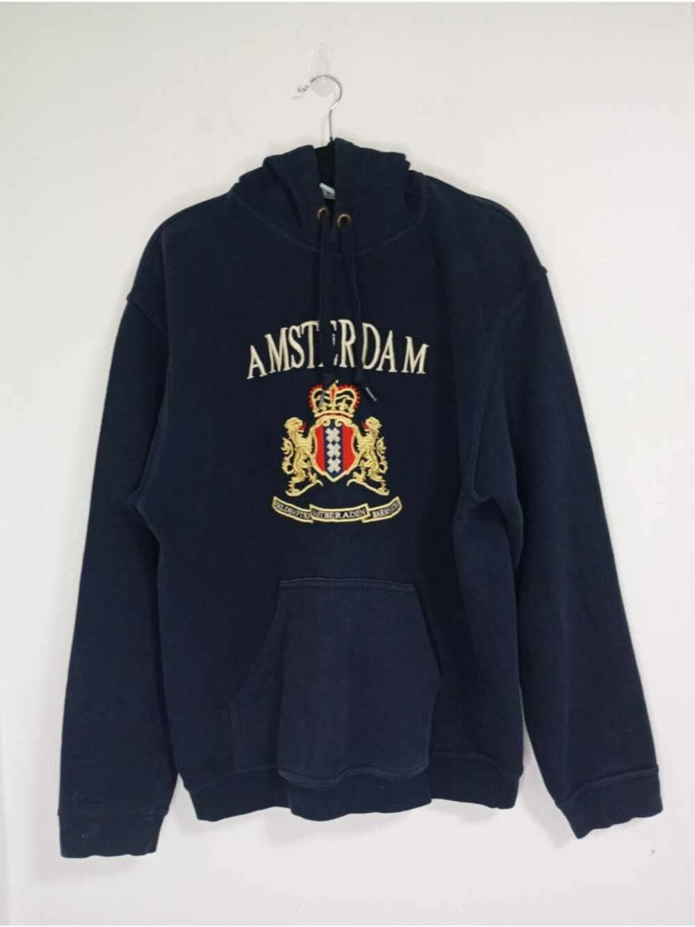 Amsterdam Embroidered Logo Star Hoodie XL Navy Blue Cotton-Blend Pullover mens